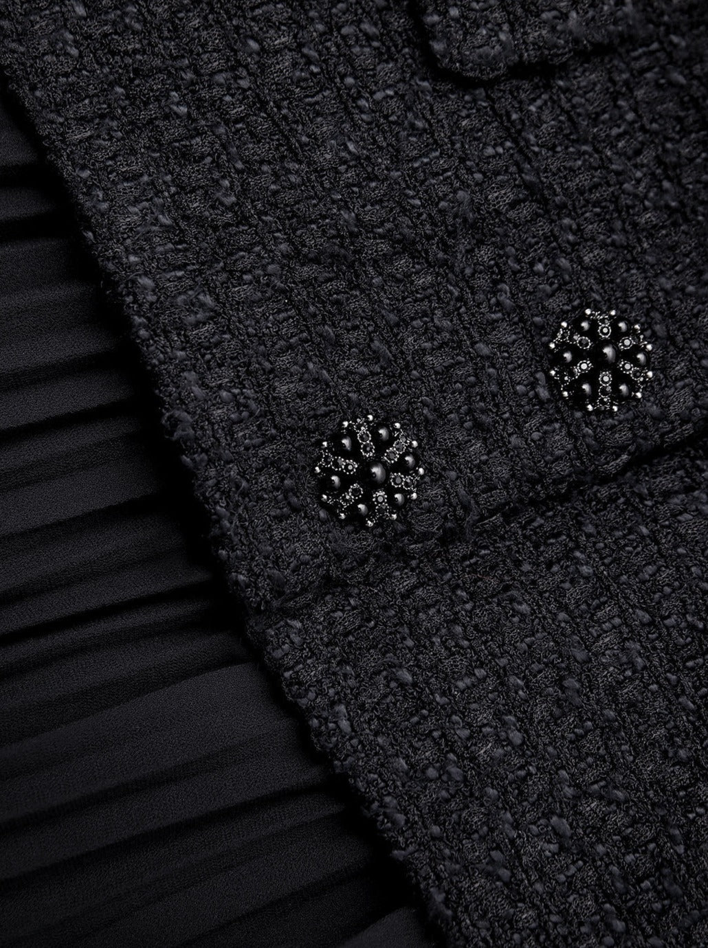 BLACK BOUCLE CHIFFON MIDI DRESS, black