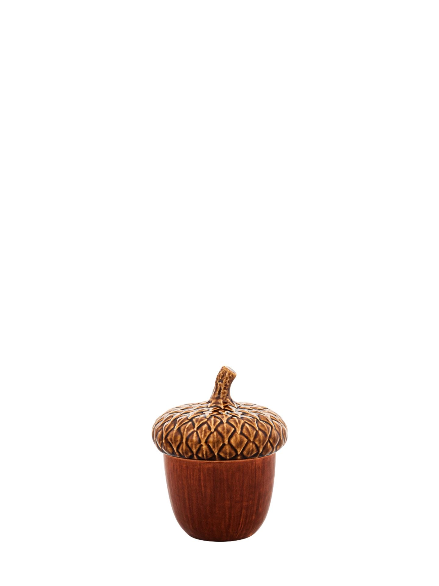 Decorative acorn-shaped container on a white background