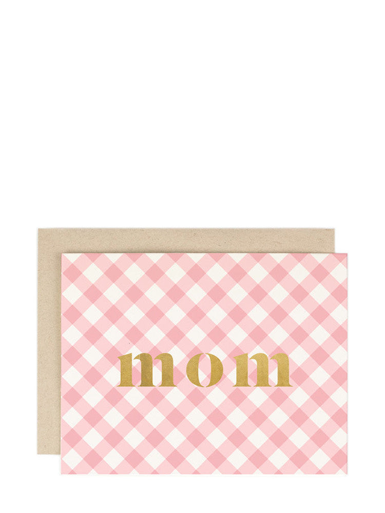 Mother's day card pink gingham MOM