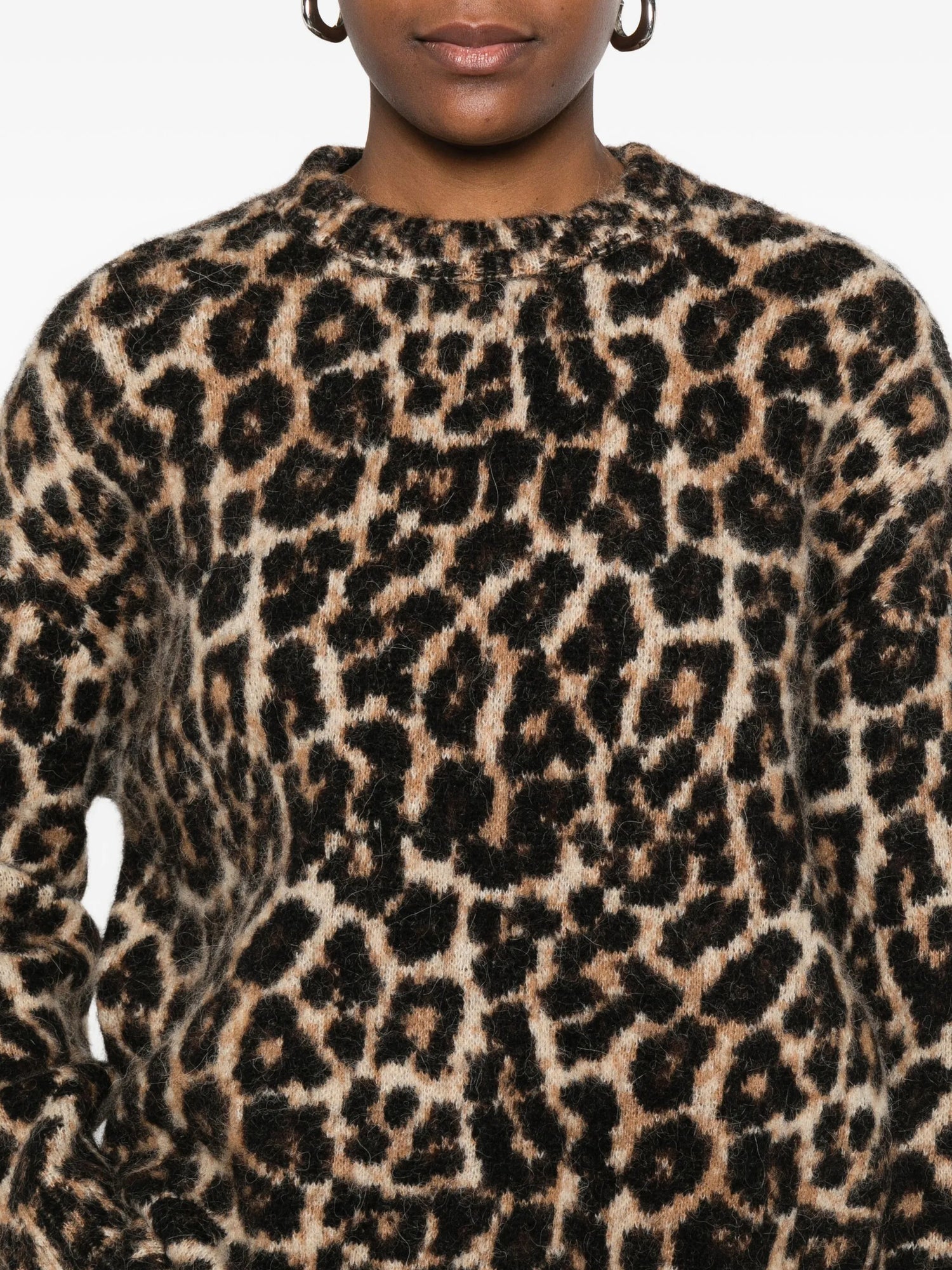 Sydney crew neck leopard knitted sweater, black/brown