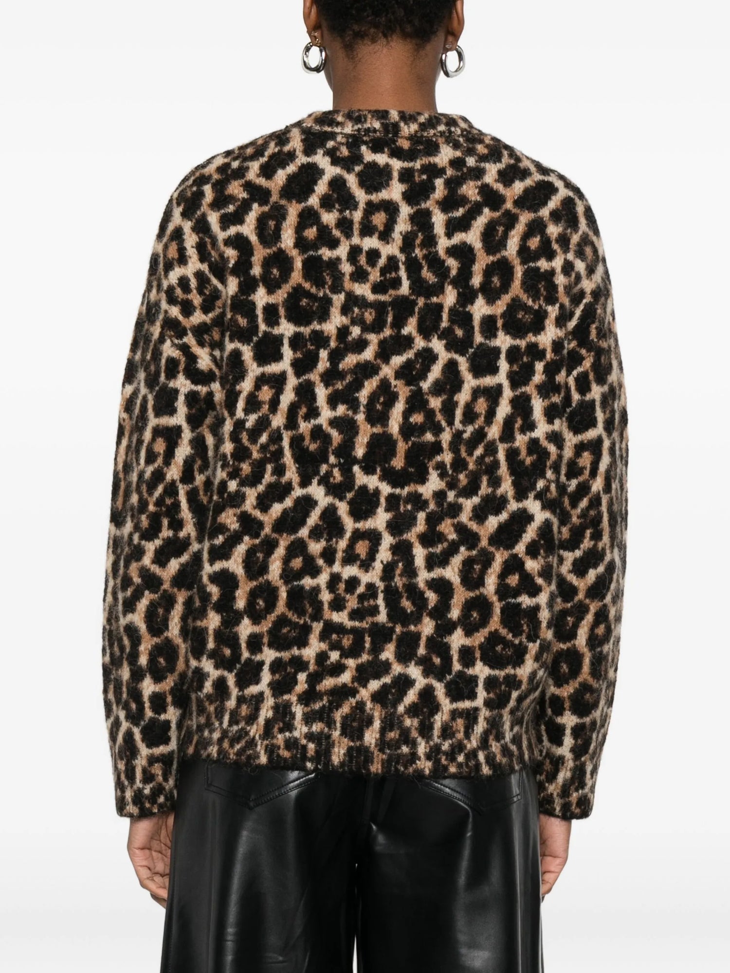 Sydney crew neck leopard knitted sweater, black/brown