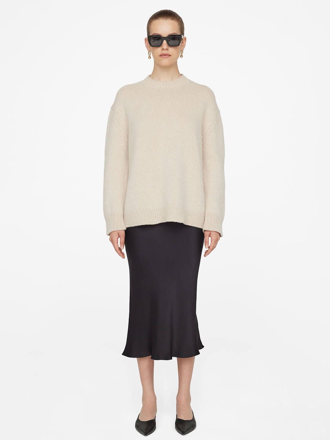 Anine Bing: Bar fluted silk skirt, black