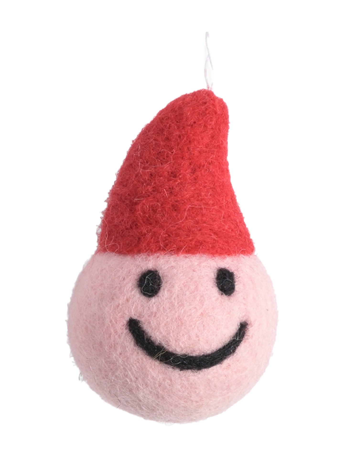 Smiley Santa woollen hanging ornament, red hat