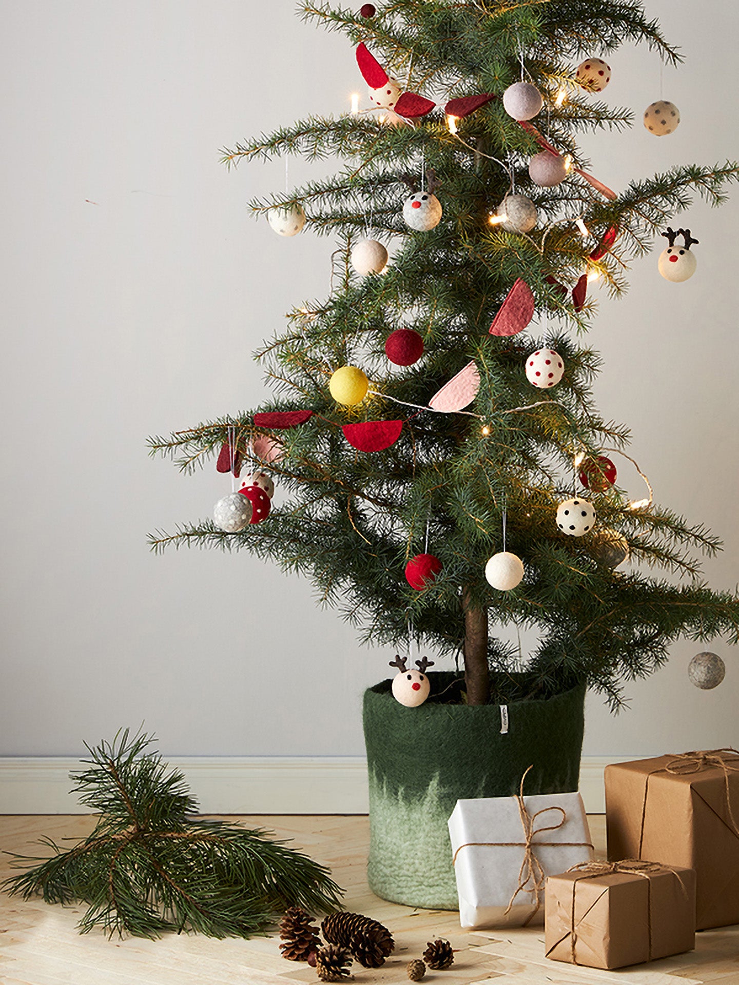 Woollen ball hanging ornament, solid ivory