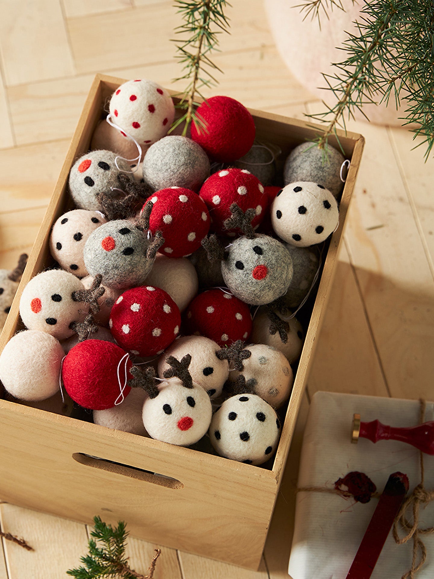 Woollen ball hanging ornament, solid ivory
