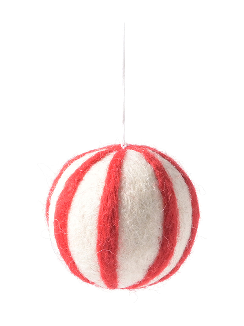 Woollen polka stripe ball hanging ornament, 3 colors