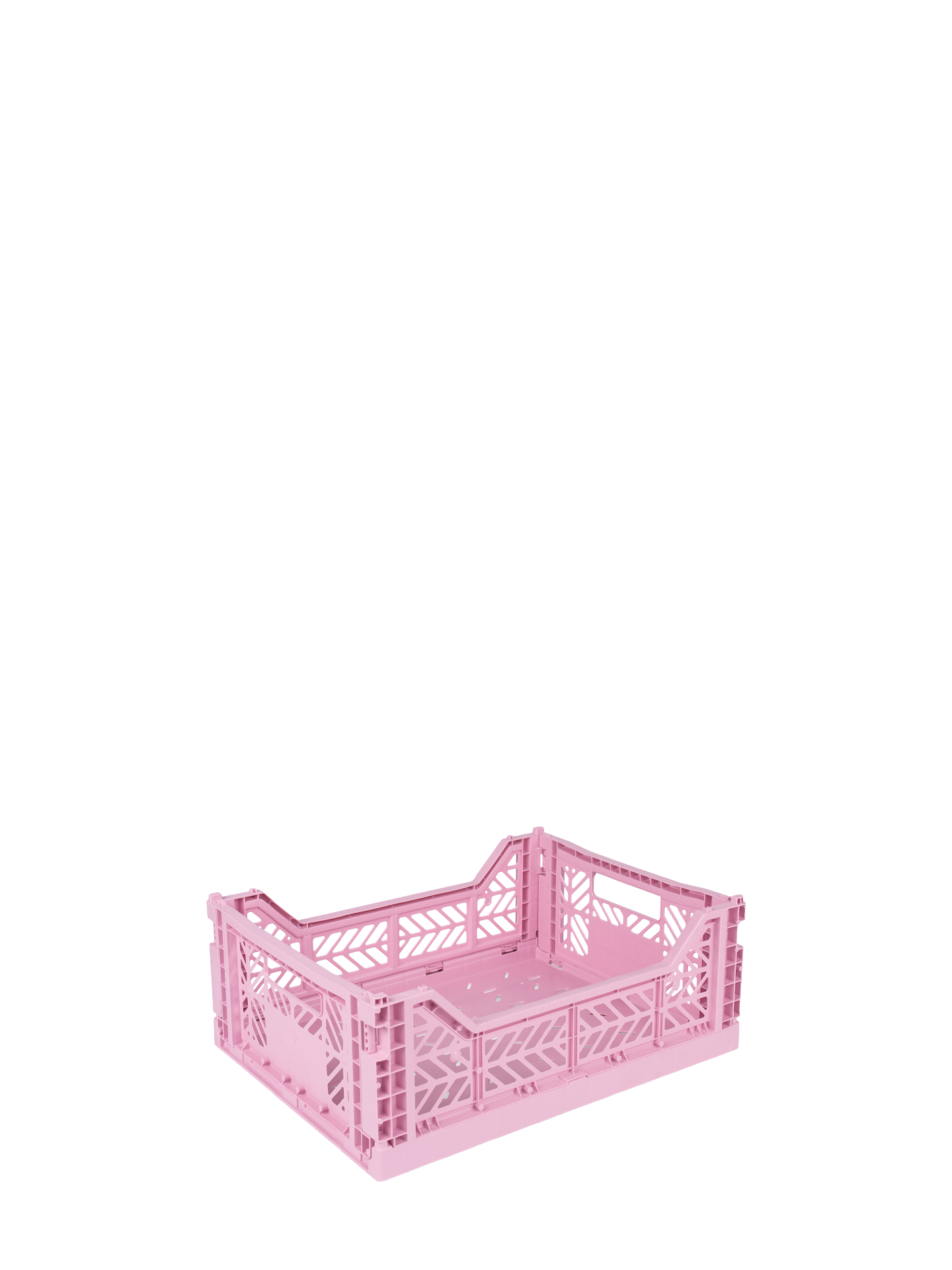 Easy to fold when not in use, the Aykasa medium size plastic storage crate in Cherry blossom pink can be stacked on top of each other and the colour range has a perfect hue for any room.