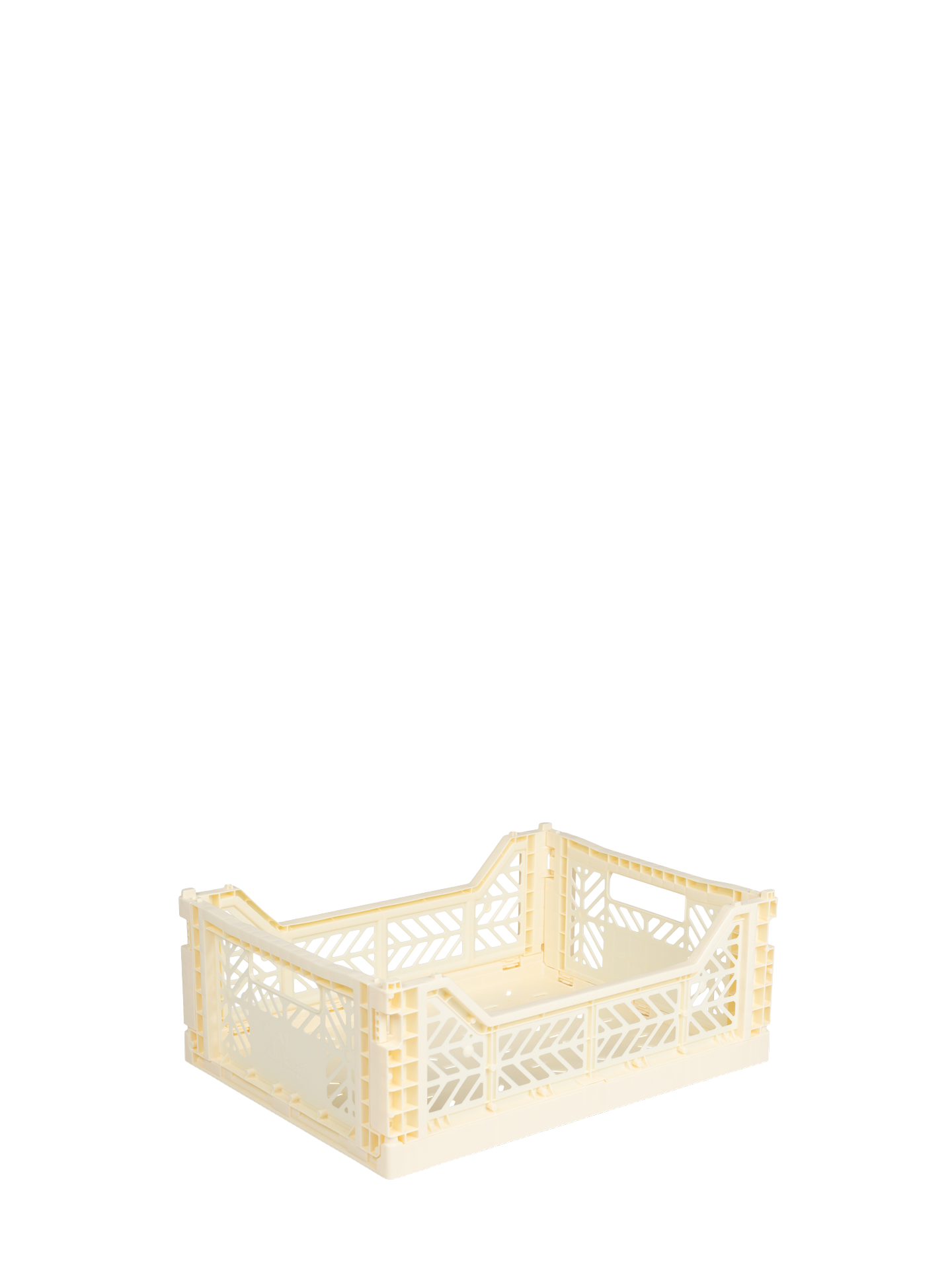 Easy to fold when not in use, the Aykasa medium size plastic storage crate in Cream can be stacked on top of each other and the colour range has a perfect hue for any room.