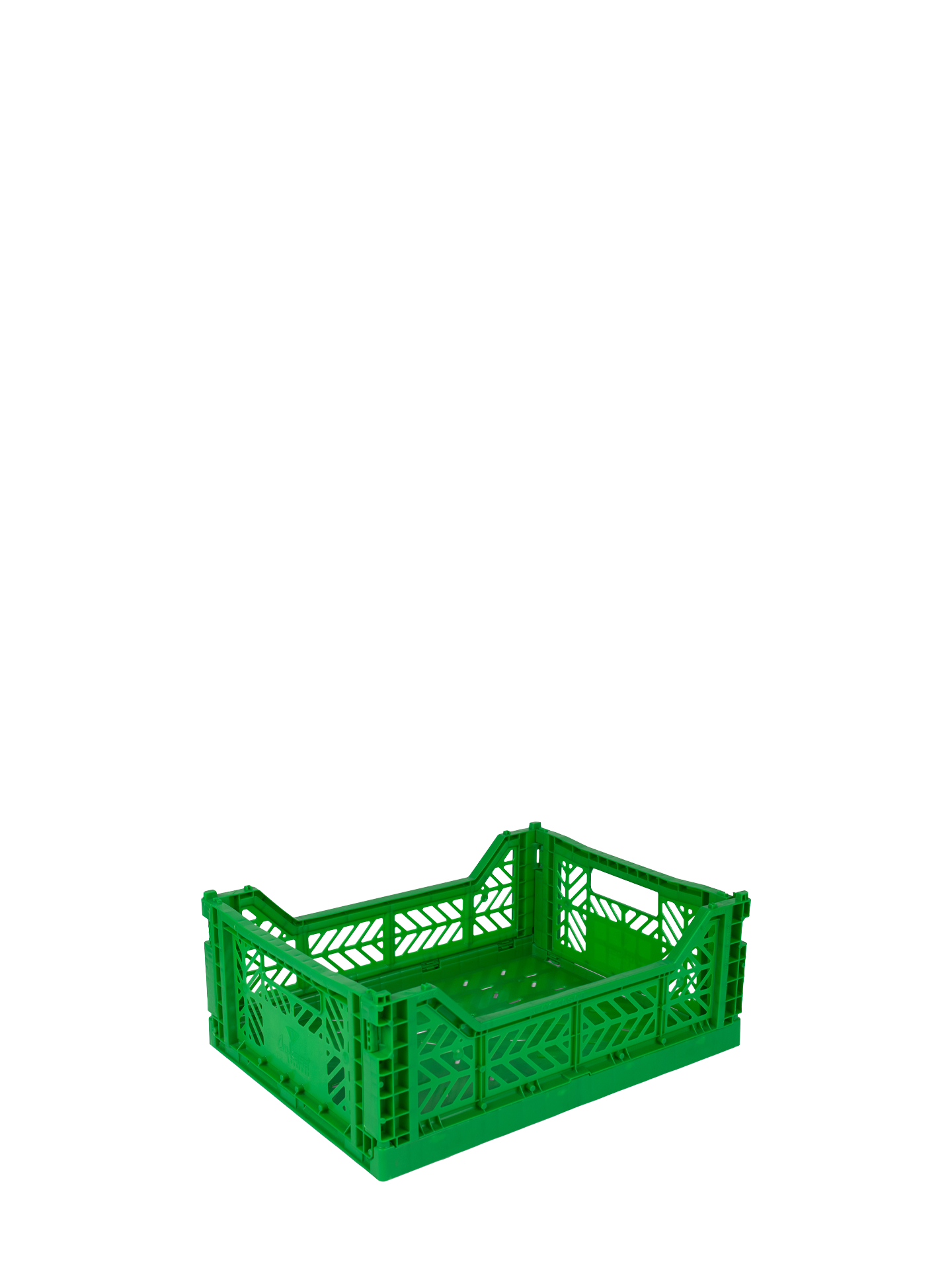 Easy to fold when not in use, the Aykasa medium size plastic storage crate in green can be stacked on top of each other and the colour range has a perfect hue for any room.