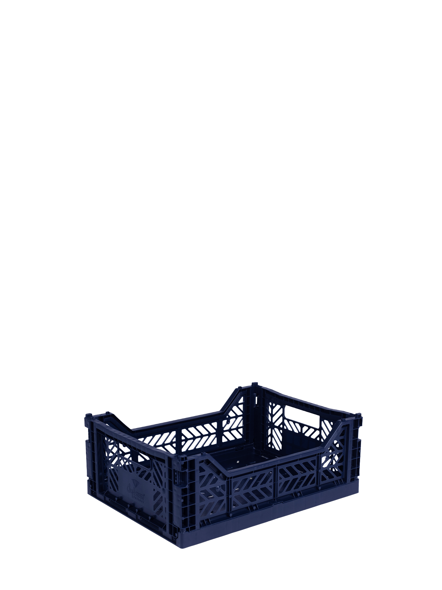 Easy to fold when not in use, the Aykasa medium size plastic storage crate in Navy can be stacked on top of each other and the colour range has a perfect hue for any room.