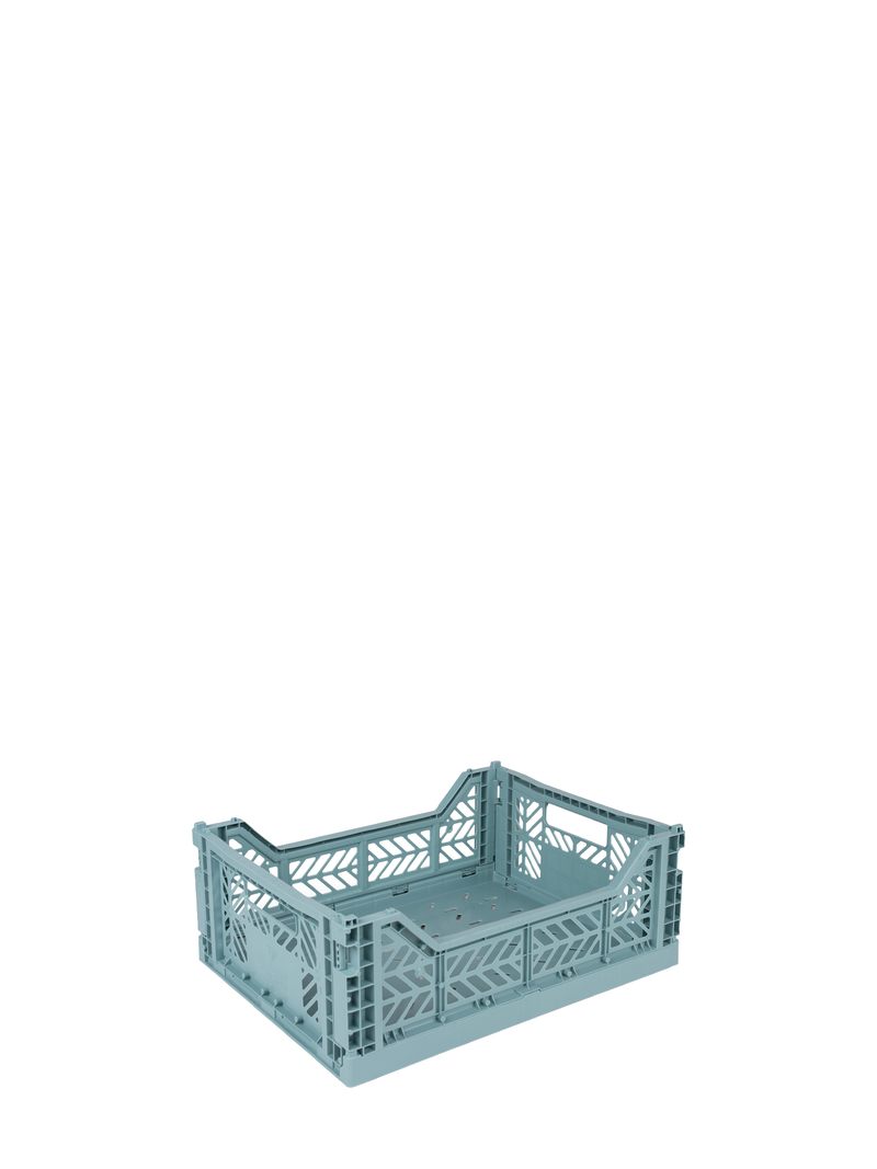 Easy to fold when not in use, the Aykasa medium size plastic storage crate in Teal green can be stacked on top of each other and the colour range has a perfect hue for any room.