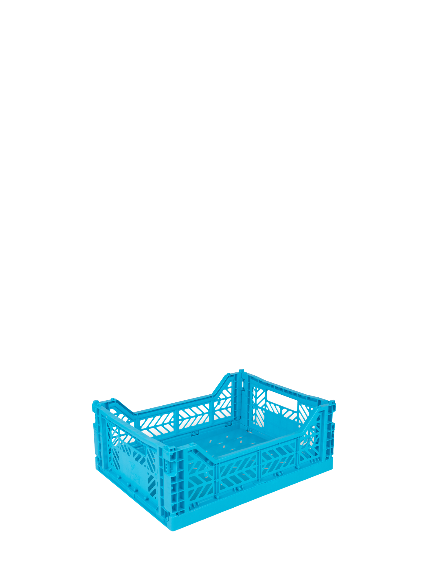 Easy to fold when not in use, the Aykasa medium size plastic storage crate in bright Turquoise can be stacked on top of each other and the colour range has a perfect hue for any room.