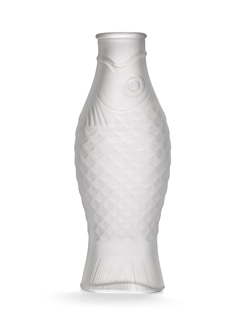 White frosted fish textured and shaped bottle on a white background
