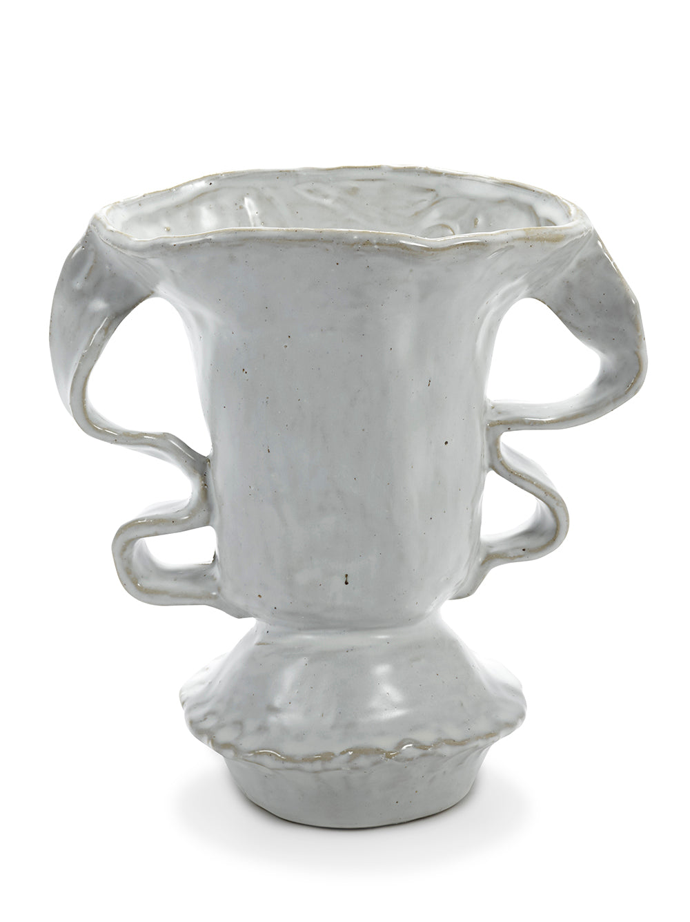 White ceramic vase with textured surface on a white background