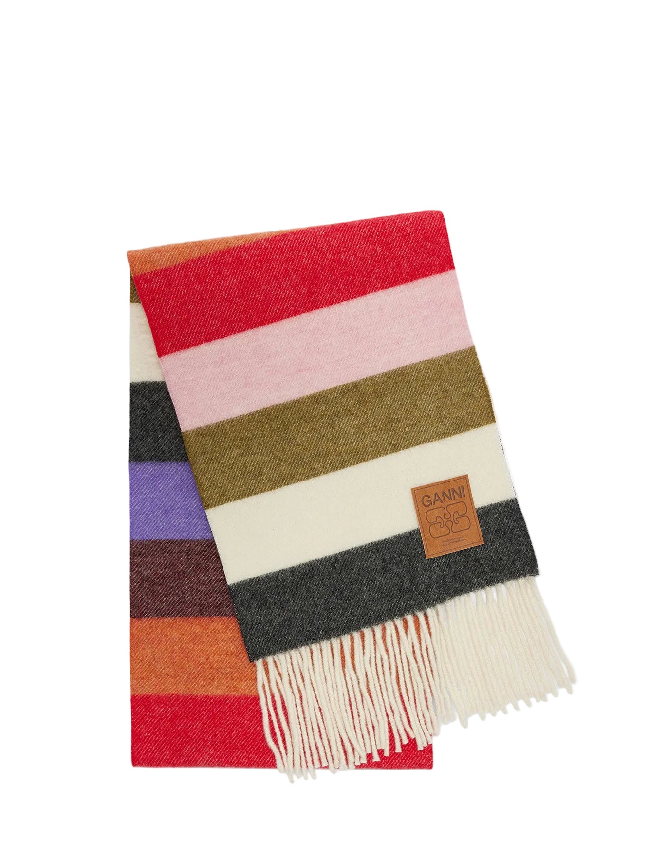 Double face wool knit scarf, multicolour stripes