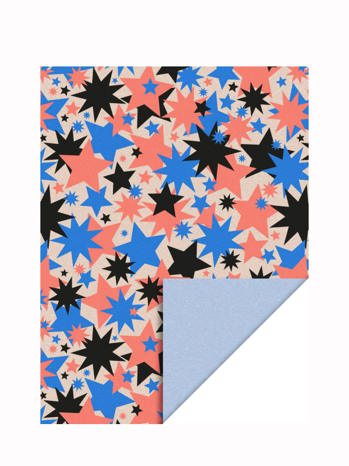Big Stars Blue/Fluor Orange Christmas Gift Paper Roll, Blue (70 cm x 3 mtr)