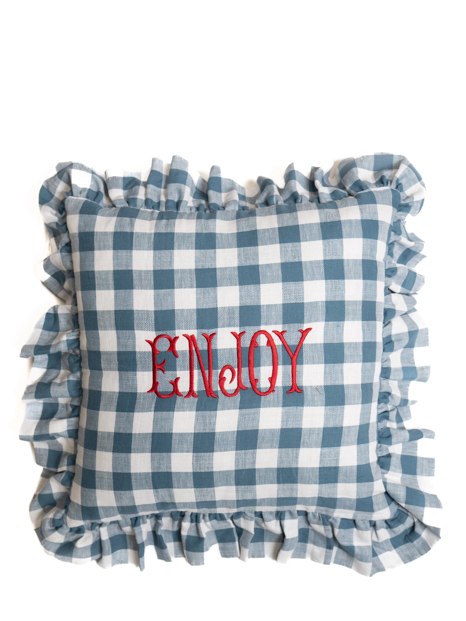 Ruffle cushion Enjoy, blue checks
