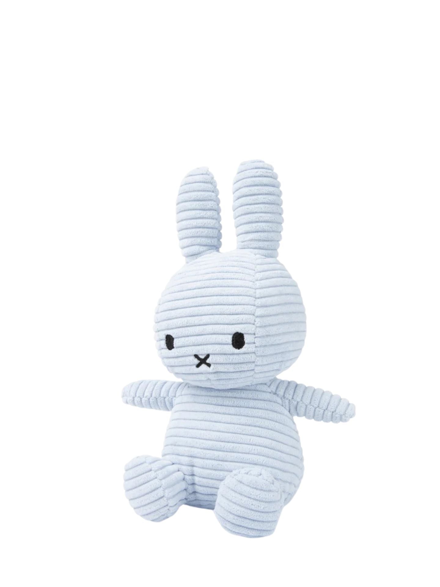 Blue plush Miffy bunny toy on a white background