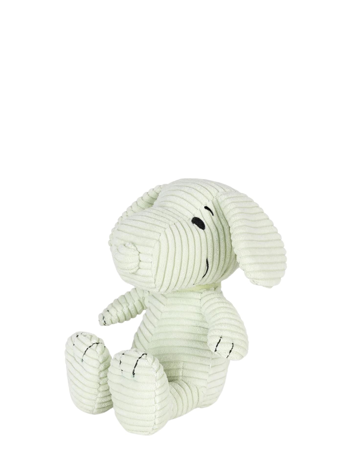 Light green plush snoopy dog toy on a white background