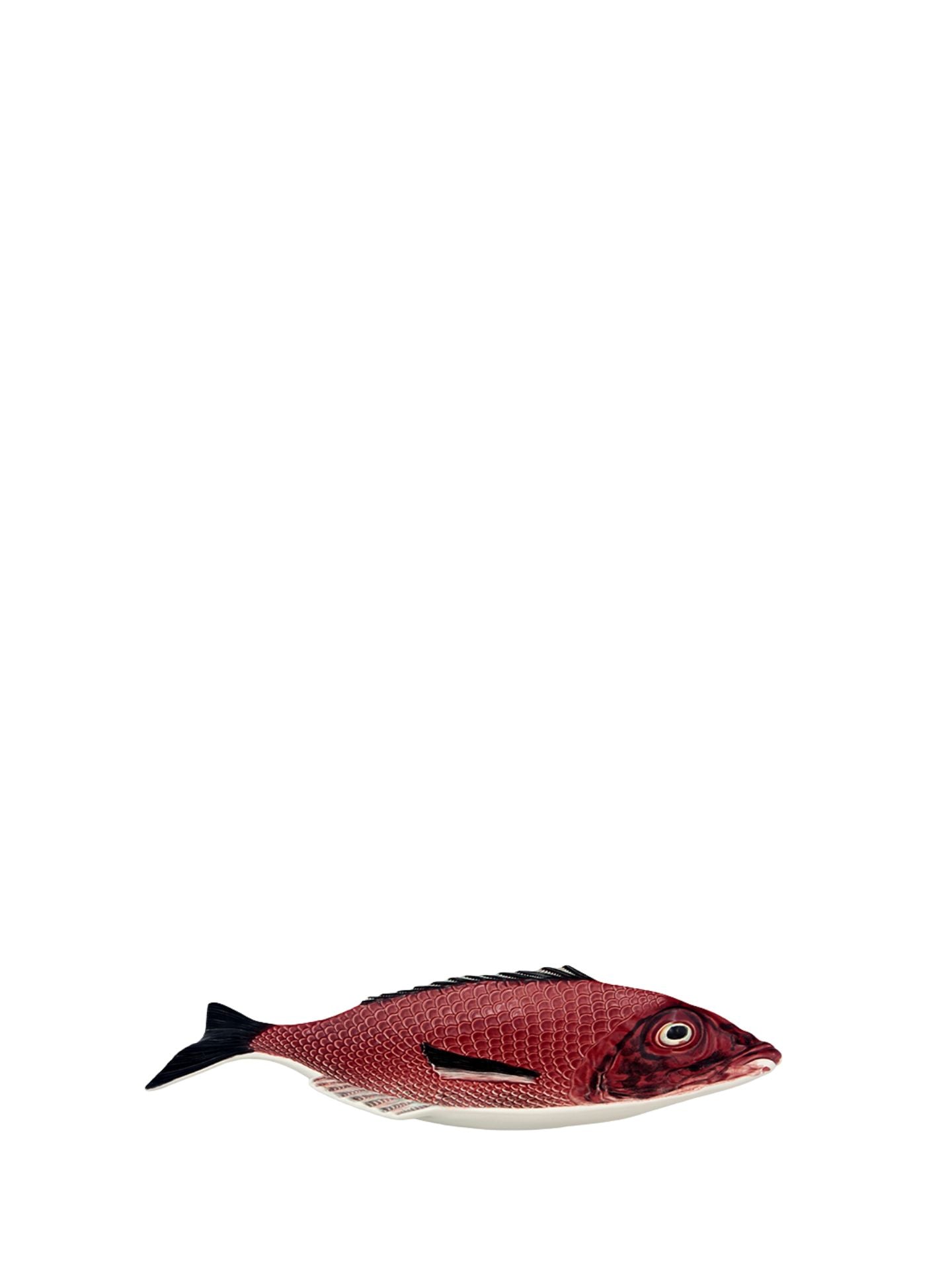 Red fish dish on a white background
