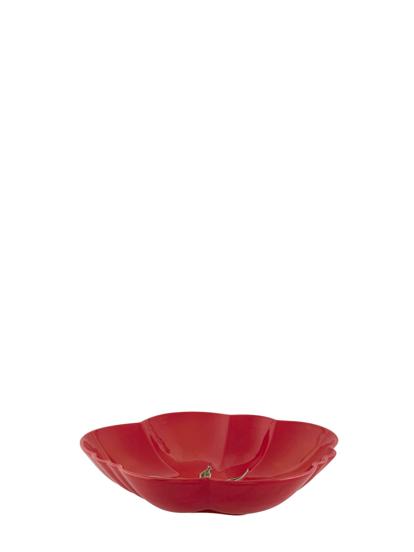 Red tomato-shaped bowl on a white background