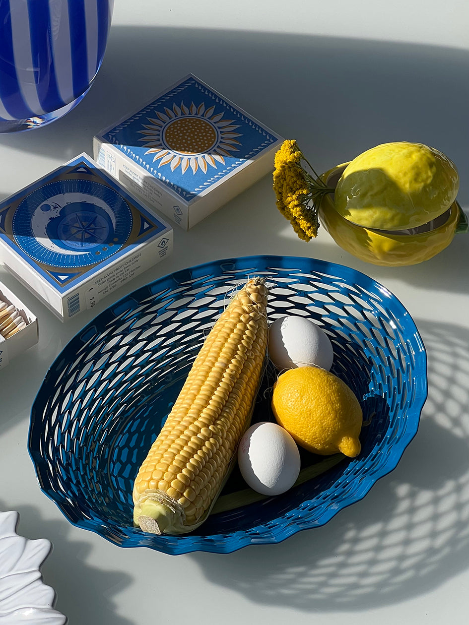 Metal bread basket, Large oval, Indigo