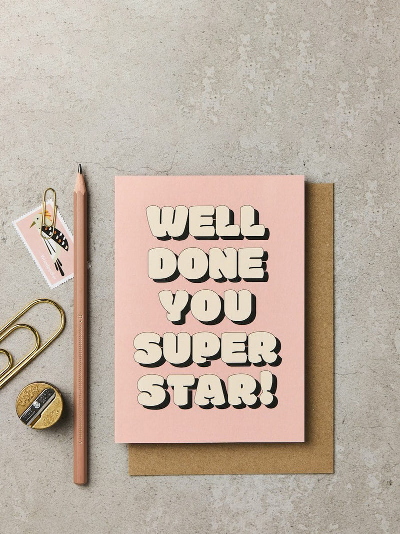 Bubble well done superstar, graduation card