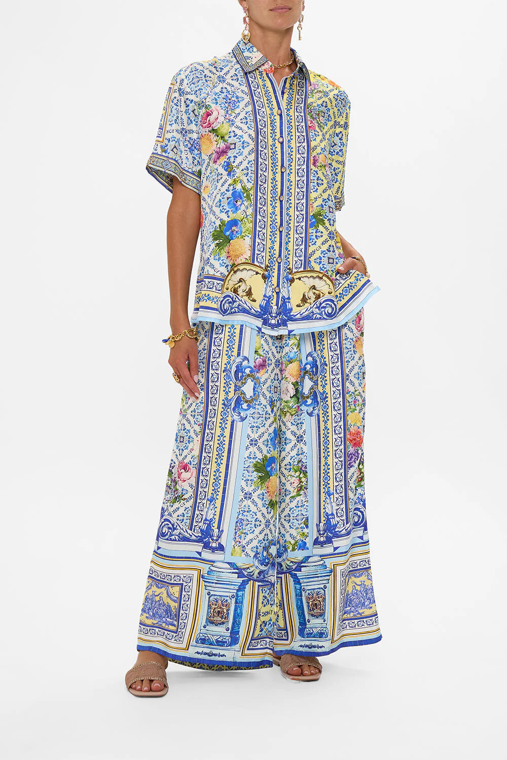 Classic silk shirt, 'wall to wall wonders' print