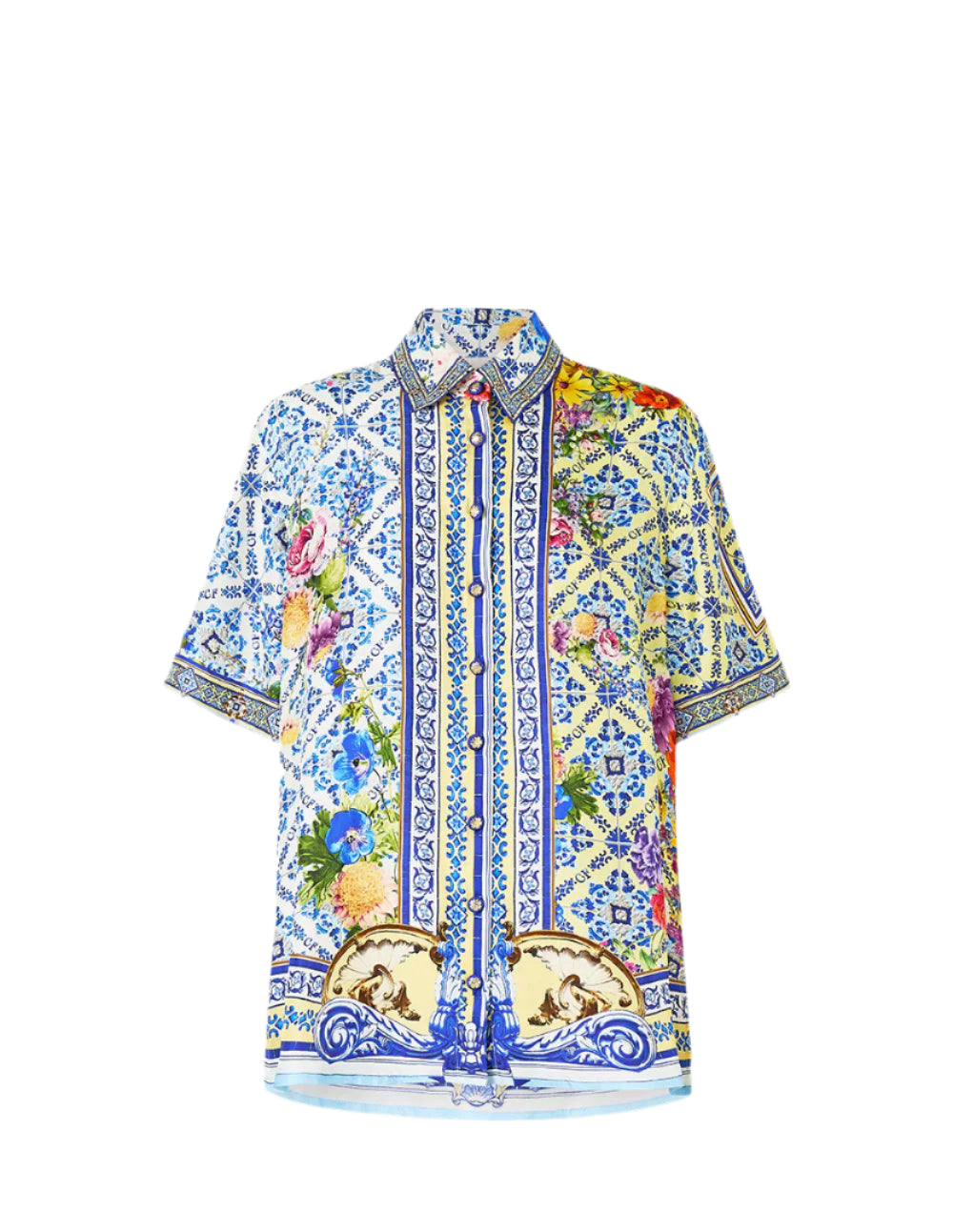 Classic silk shirt, 'wall to wall wonders' print