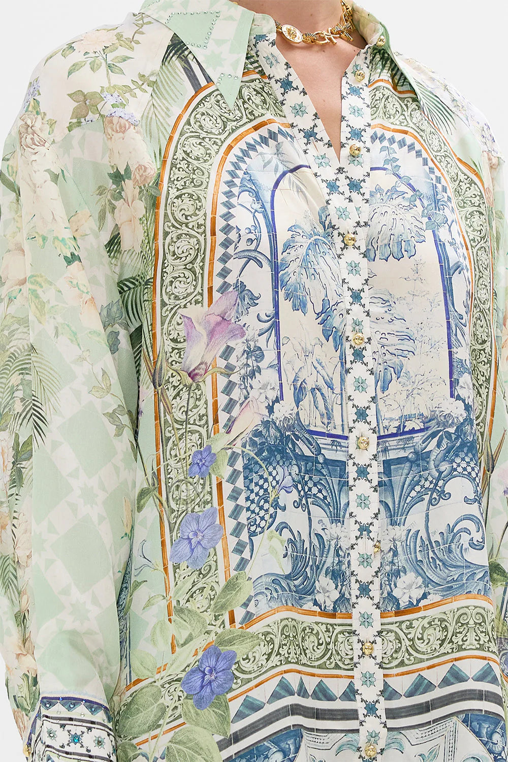 Long line shirt with yoke and button detail, jardim party