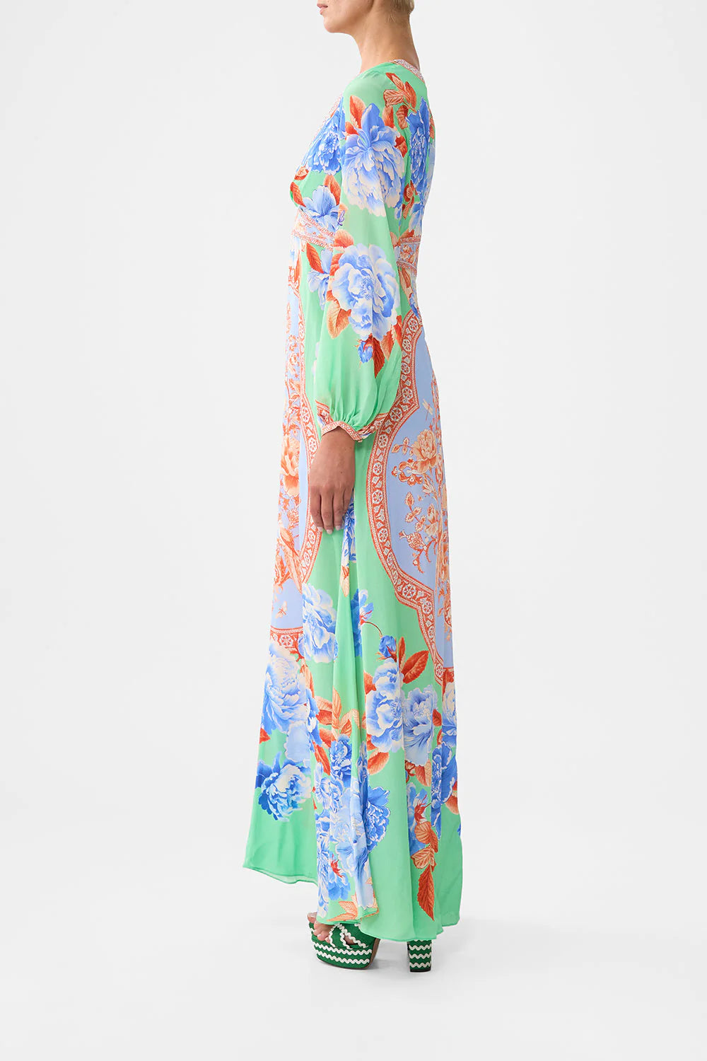 Printed lantern sleeve dress, topkapi pop print