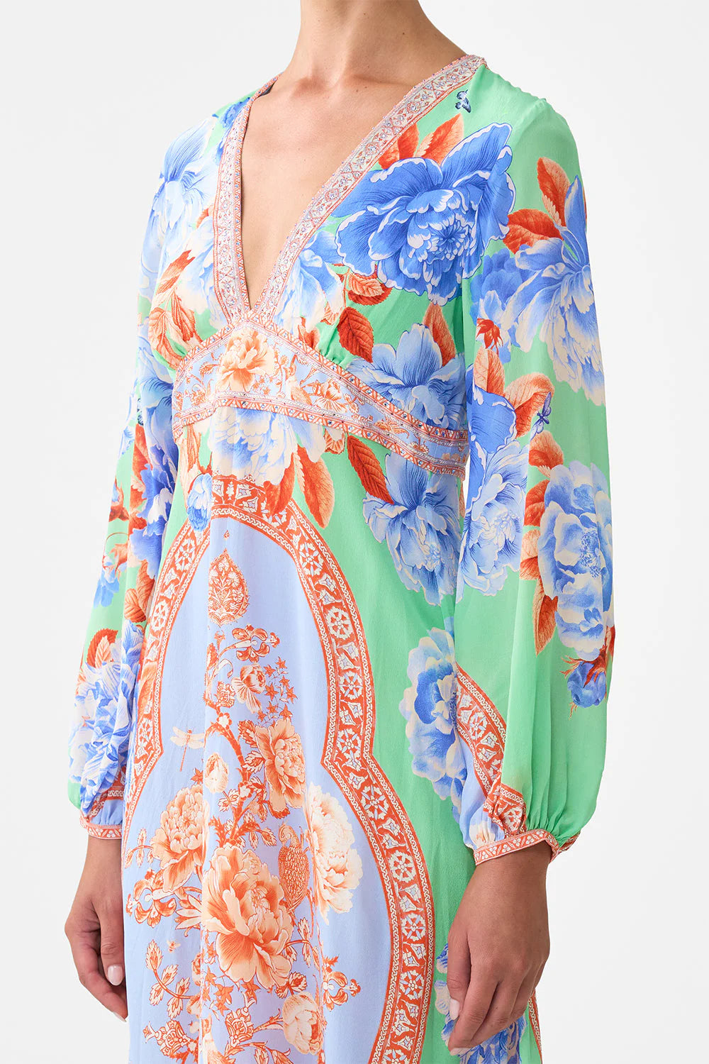 Printed lantern sleeve dress, topkapi pop print