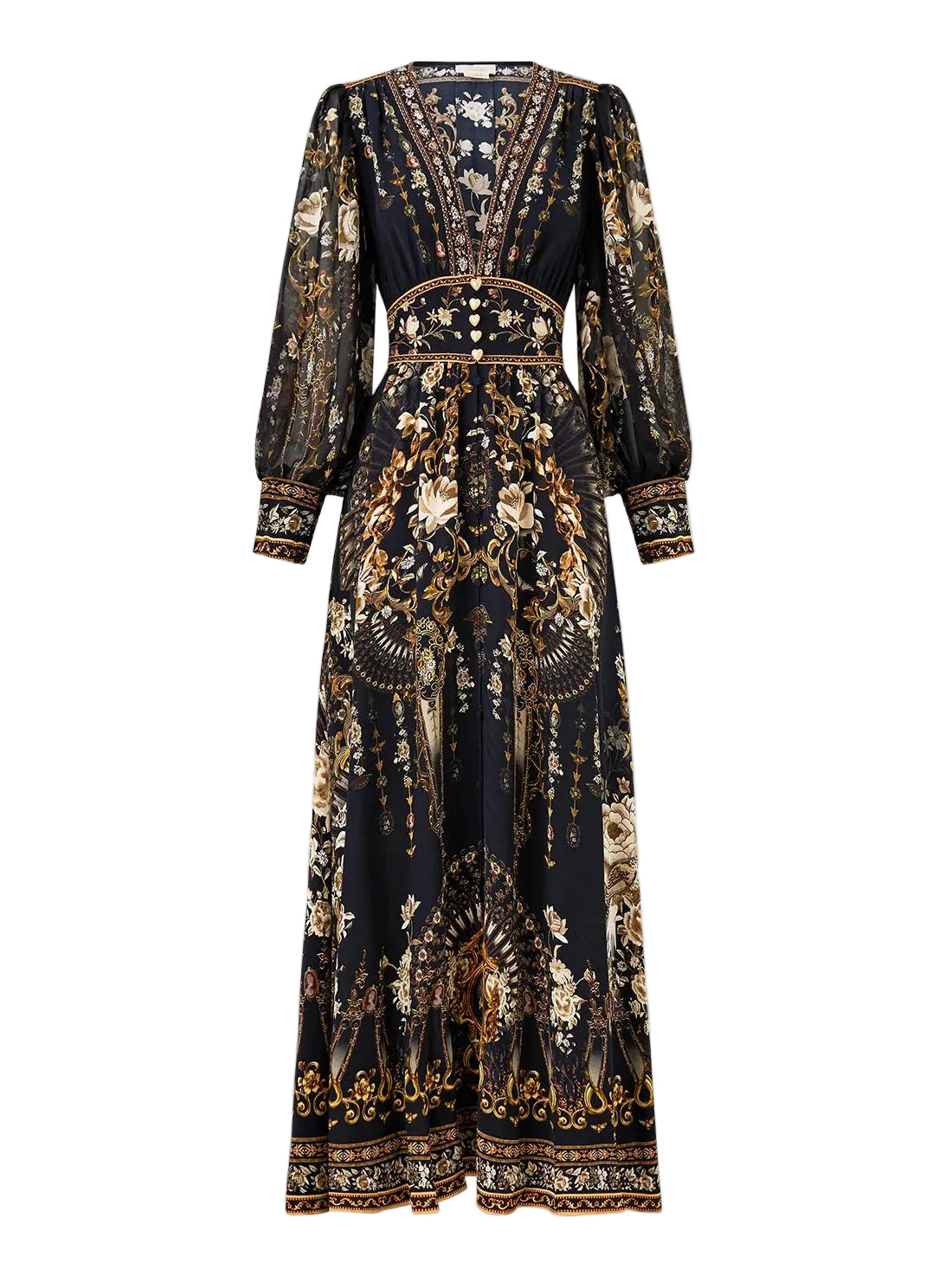 Shaped waistband dress with gathered sleeves, black