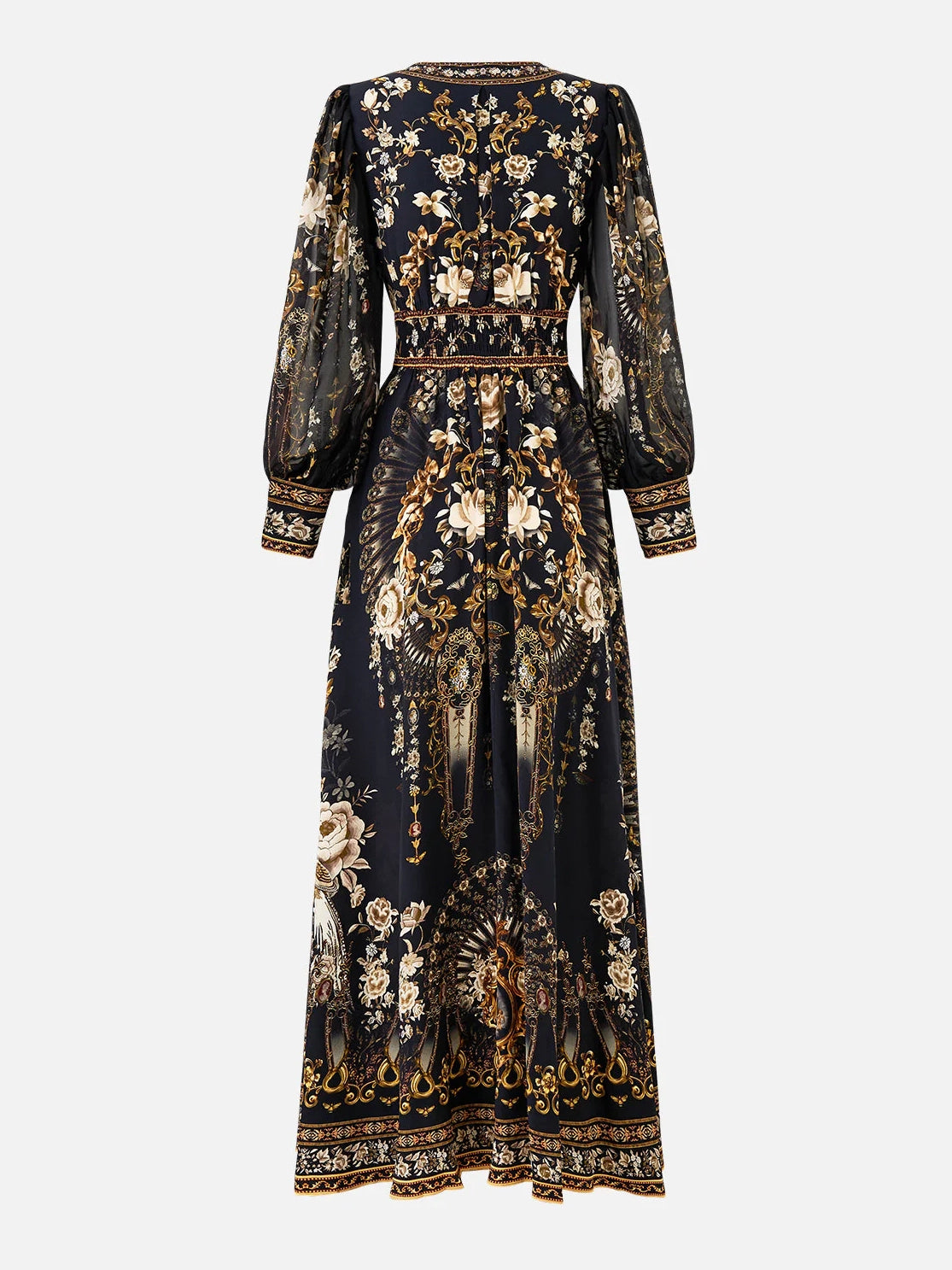 Shaped waistband dress with gathered sleeves, black