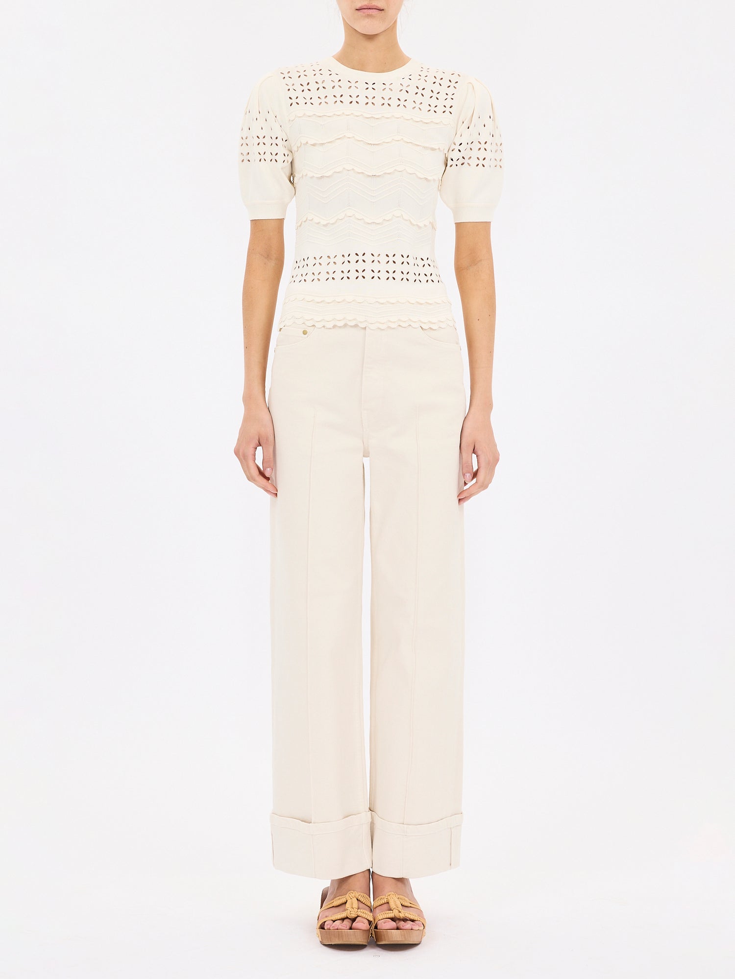 Marcelena eyelet knit top, ivory