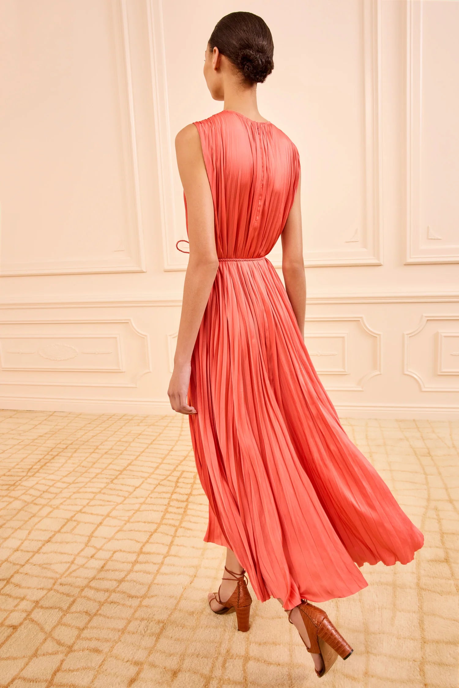 Fianna pleated midi dress, coral