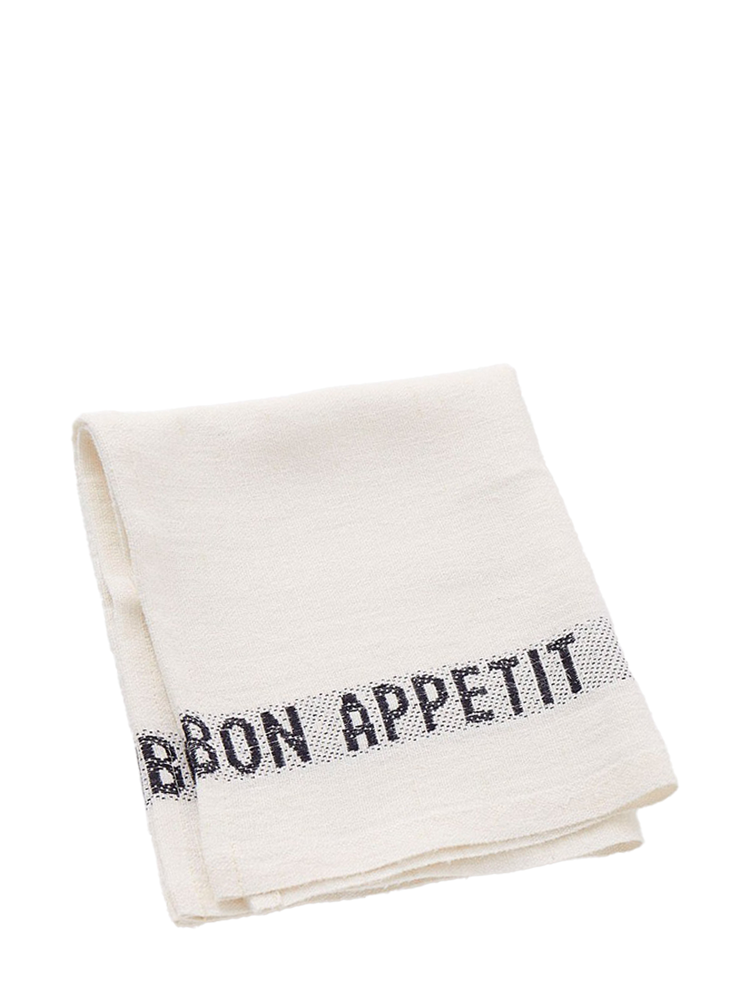 Linen placemat Bon Appetit, blanc/noir