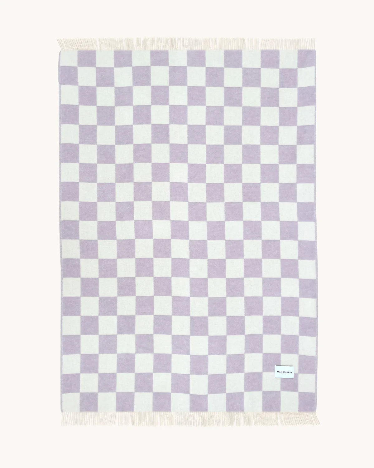 Checkerboard wool blanket, lilac-white