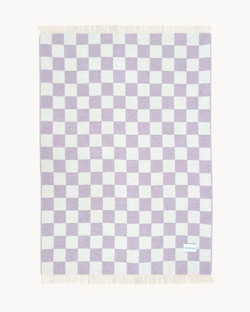 Checkerboard wool blanket, lilac-white