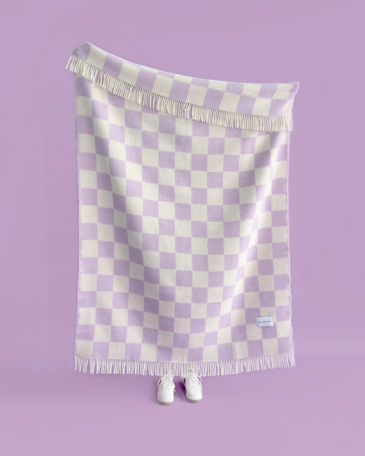 Checkerboard wool blanket, lilac-white