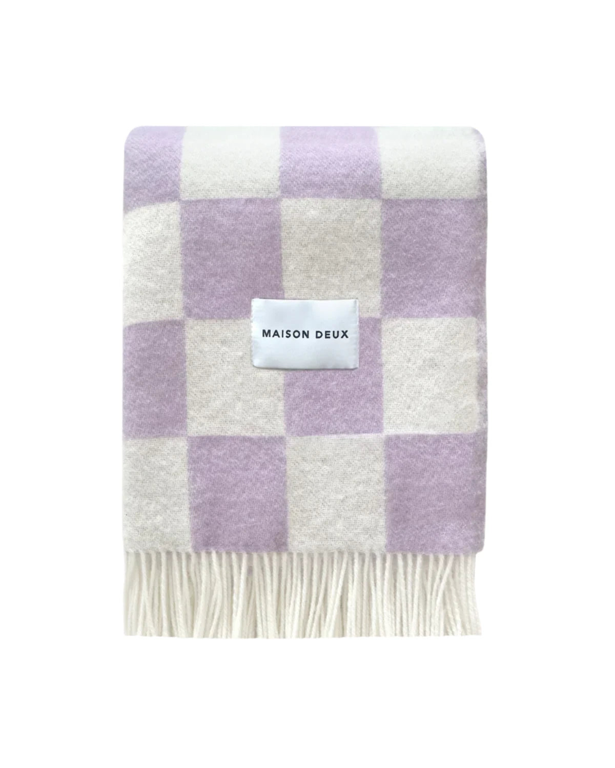 Checkerboard wool blanket, lilac-white