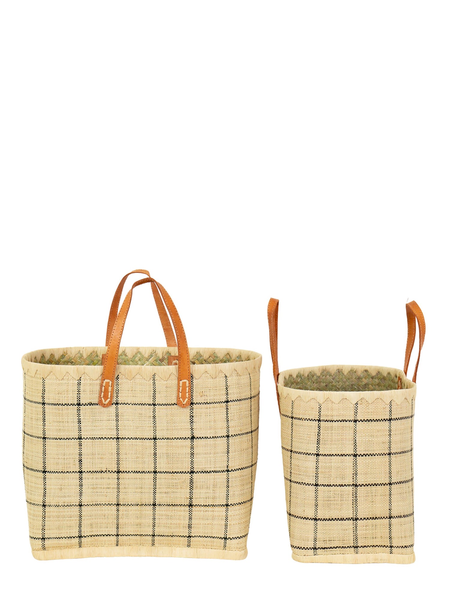 Checkered raffia bag, 2 sizes