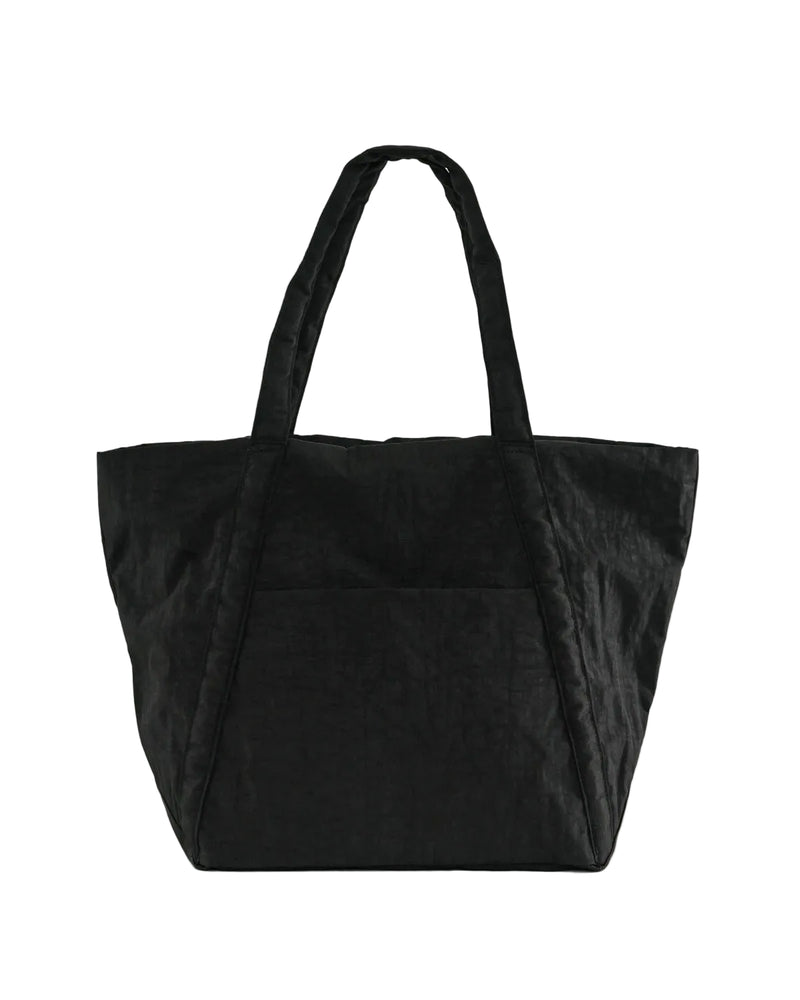 Black tote bag on a white background