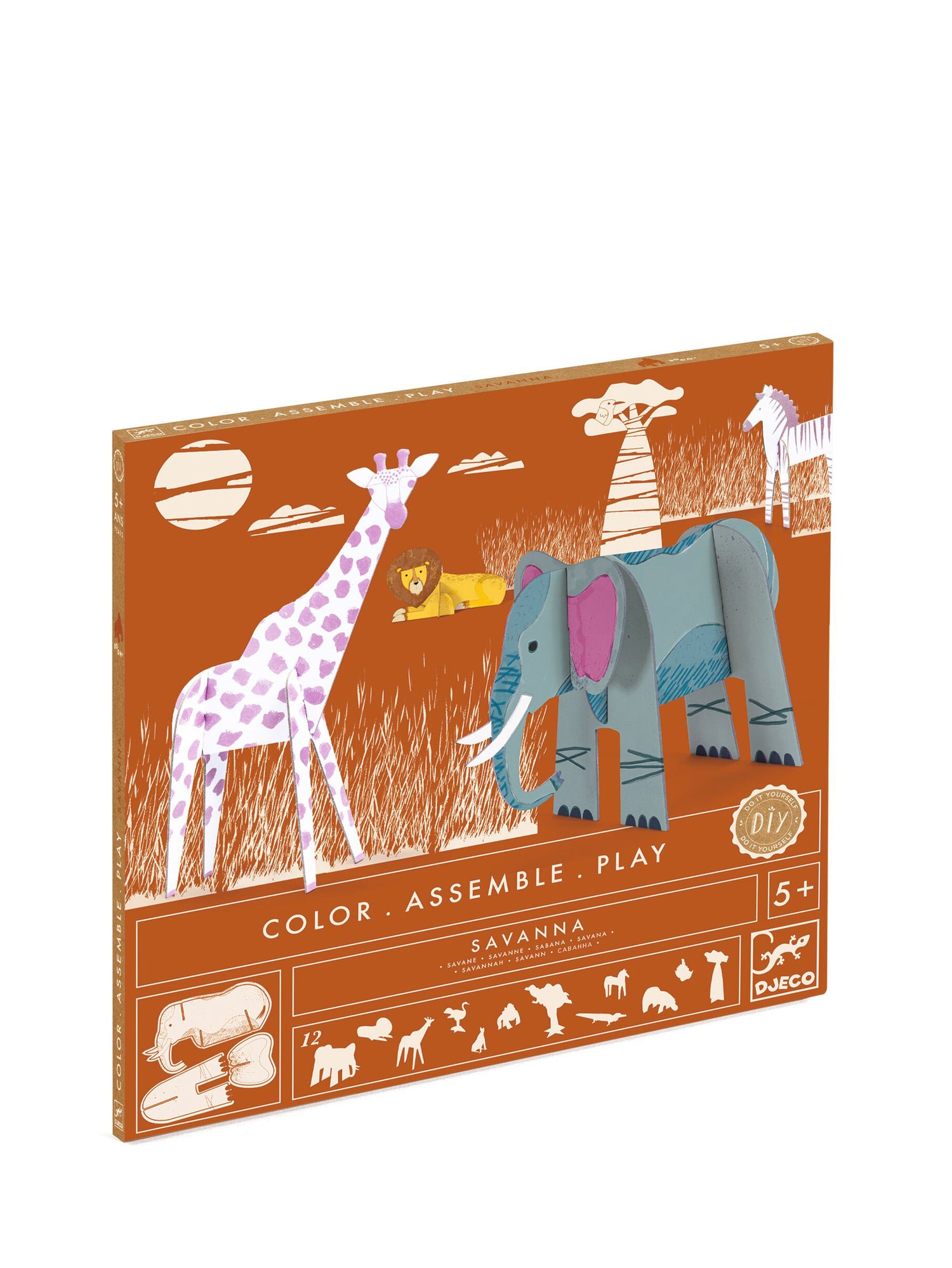 Savanna animals to color, assemble & play