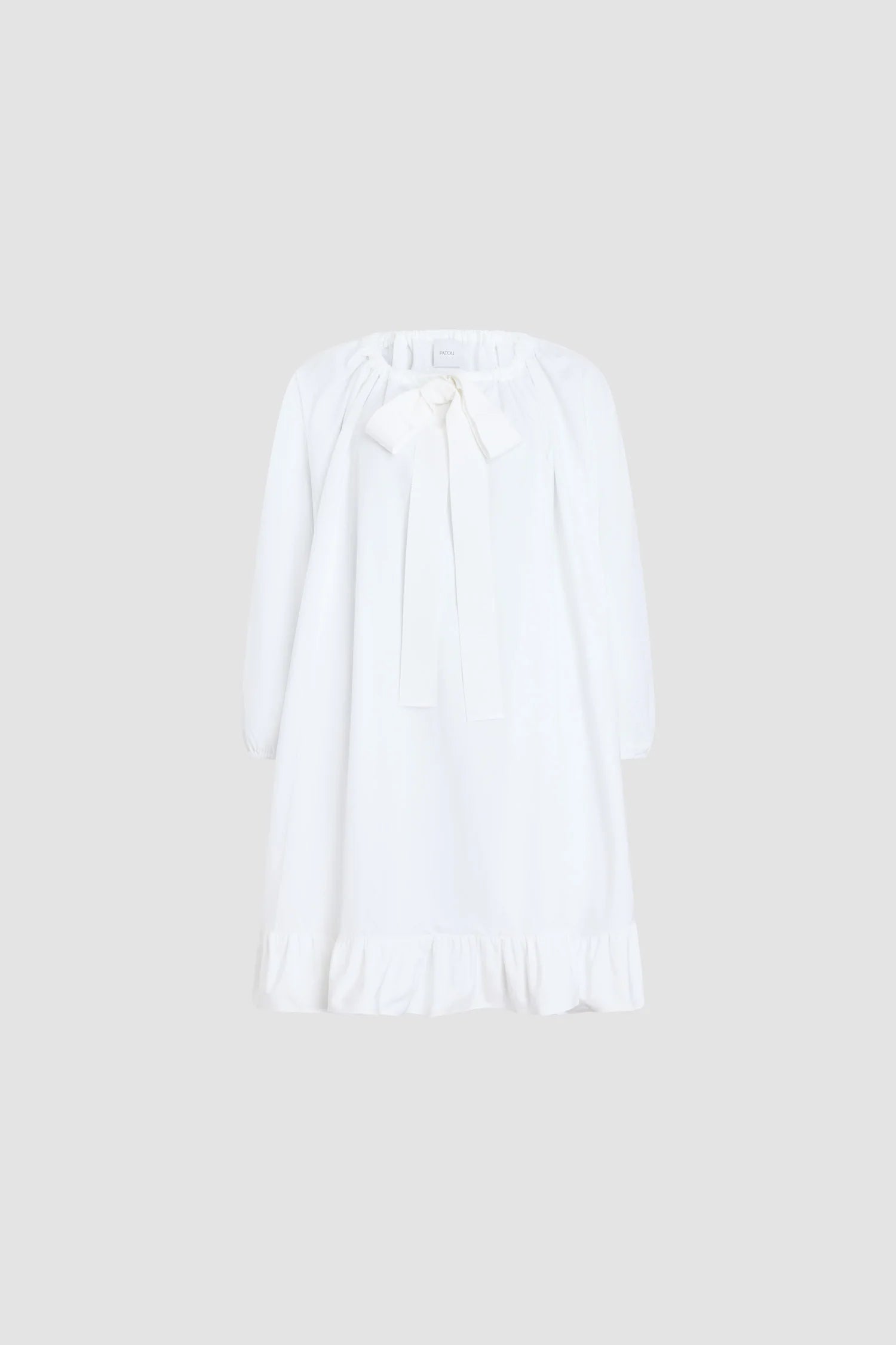 Grosgrain ruffle hem dress in organic cotton, white
