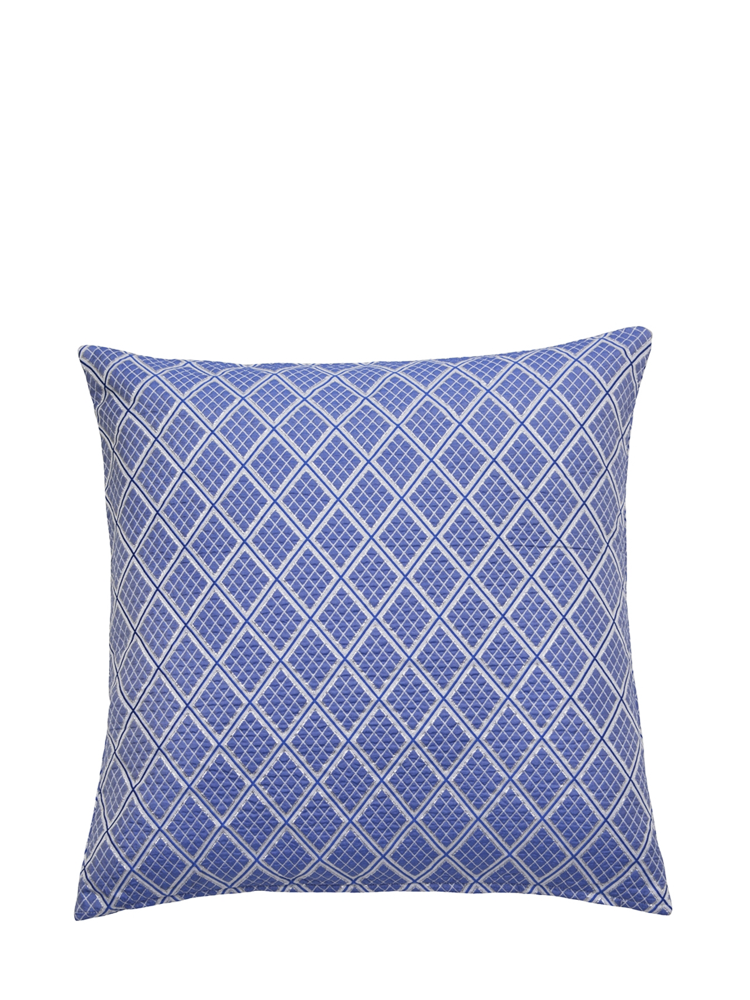 Cushion with diamond check pattern in blue & silver