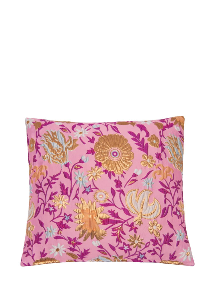 Floral cushion, purple and rose gold