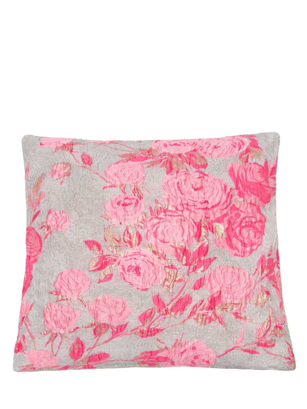 Jacquard Cushion (50x50 cm), grey & pink flowers