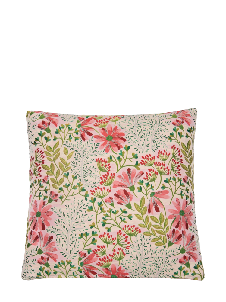 Cushion with meadow flowers, pink/red/green