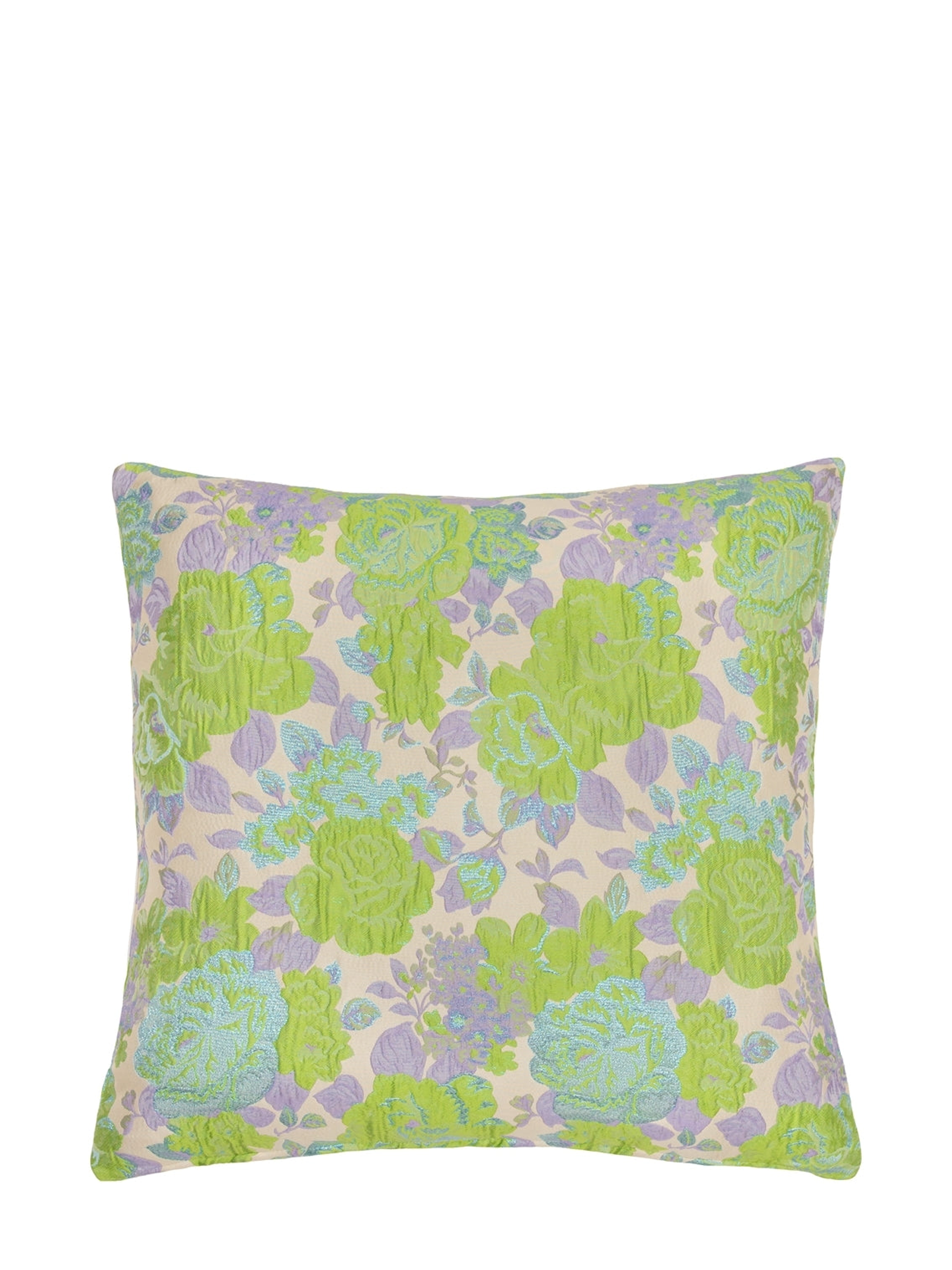 Spring green, lilac & aqua floral cushion